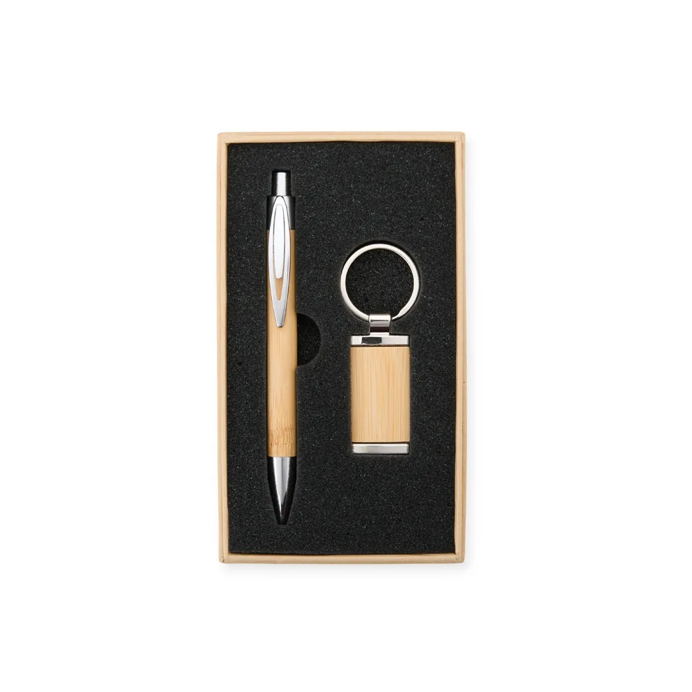 Kit Caneta e Chaveiro Bambu personalizado - 18835